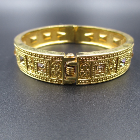 Vintage Ornate Light Brown Crystal Metal Bracelet - Picture 3 of 7